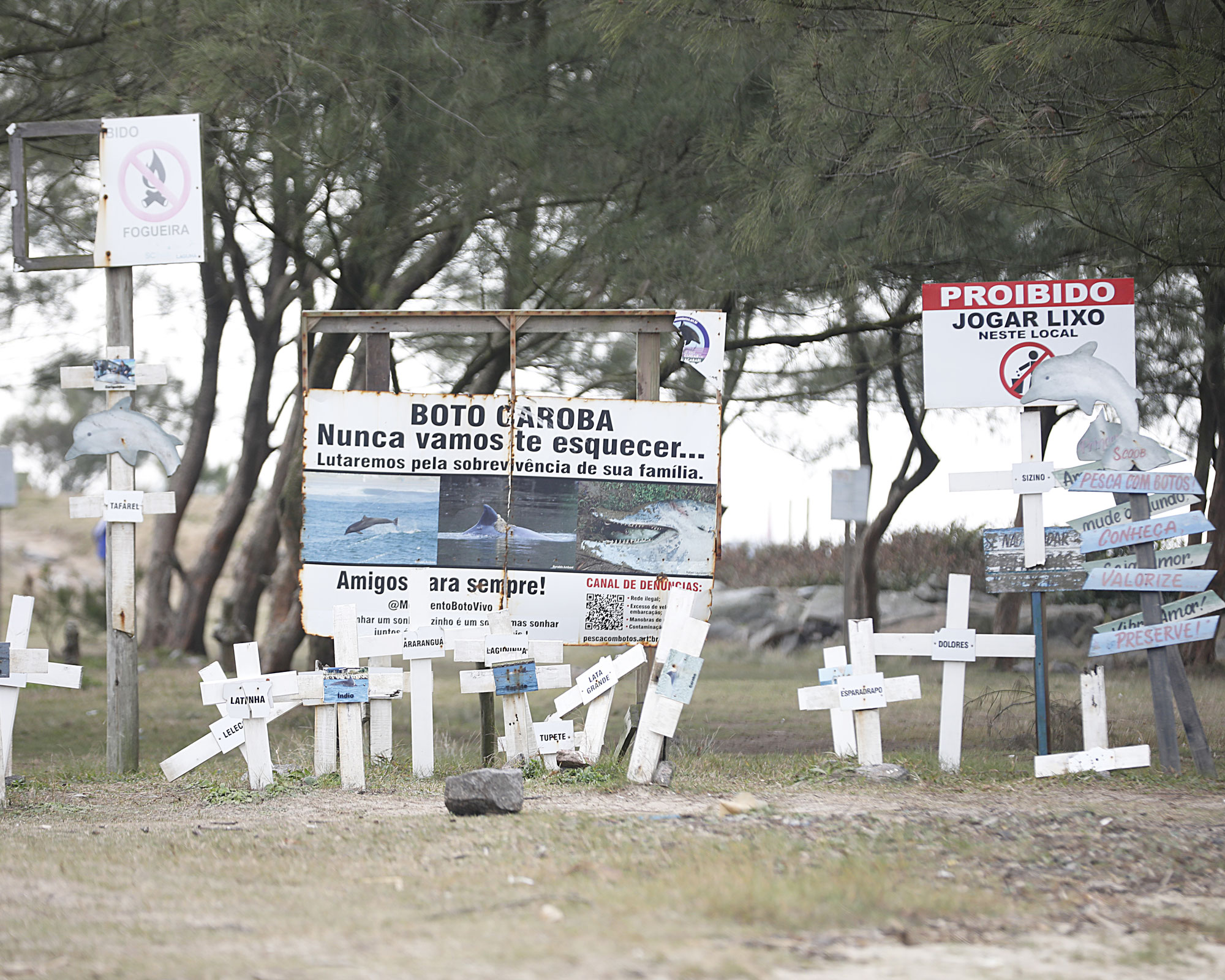 Cemitério na Praia da Tesoura homenageia botos que já morreram